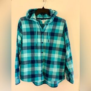 LL Bean flannel button-down shirt with hood